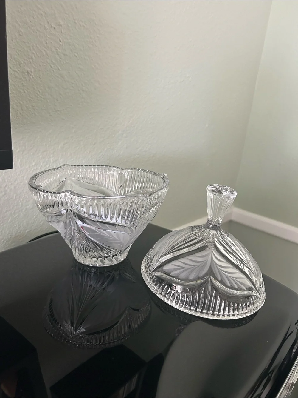 Pressed Glass Lidded Candy Jar with Faceted Finial
